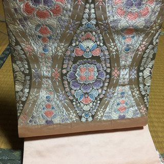 正絹 袋帯 銀糸 美品 ピンク 箔の画像
