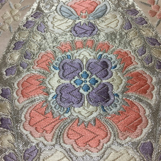正絹 袋帯 銀糸 美品 ピンク 箔の画像