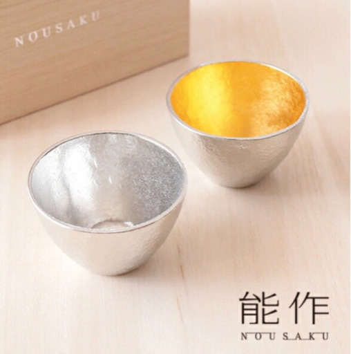 【未使用品☆新品】能作nousaku ぐい呑ペアセット(錫、金箔)