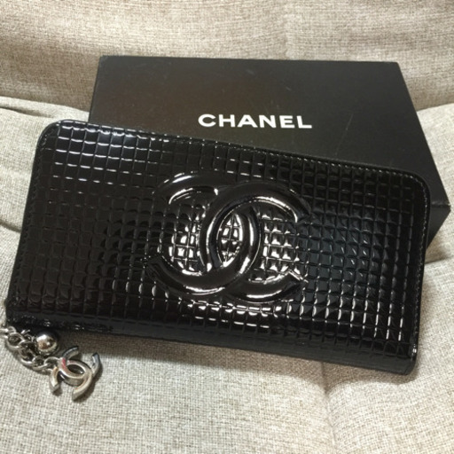 CHANEL シャネル チョコバー 黒エナメル ラウンドファスナー長財布 ノベルティ 長期保管&未使用品