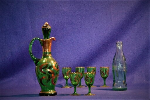 ボヘミアグラスデカンタセット　水差　ビンテージガラスピッチャー