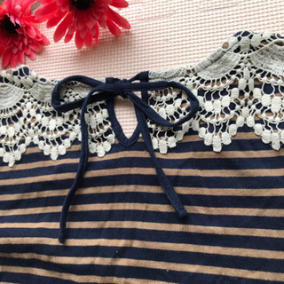 chocol raffine robe レース使いボーダーＴシャツ M-Lの画像