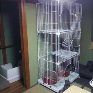 中古 猫用 三段ケージ ガリガリサークル デオトイレの画像