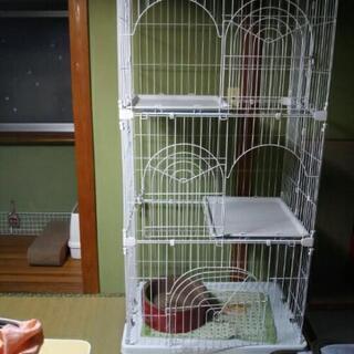 中古 猫用 三段ケージ ガリガリサークル デオトイレの画像