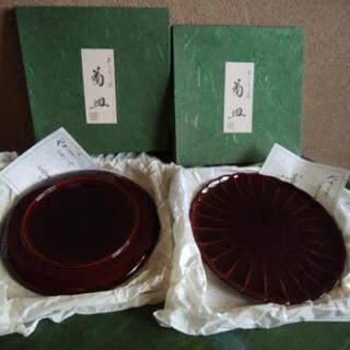 本うるし塗　菊 皿　二枚 未使用品の画像