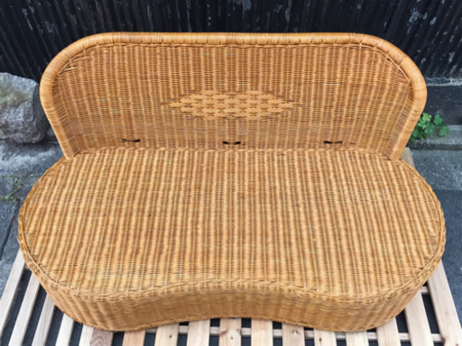 ラタン製2人掛けソファ　＃家具