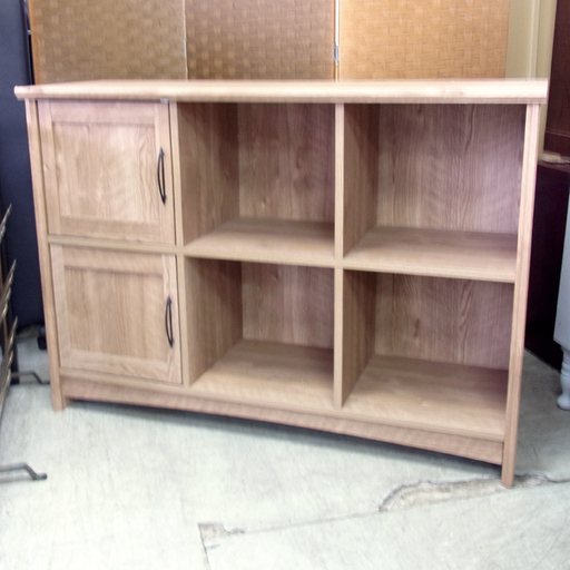 南12条店 カントリー調 リビングボード 扉2枚 オープンラック ストッカー 幅115cm