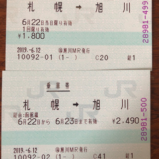 札幌↔旭川 JR切符