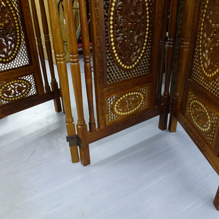 PayPay可 手稲リサイクル パーテーション 木製 手彫り 4連スクリーン