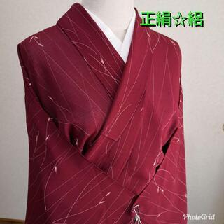 正絹☆絽 小紋 ワインレッド
