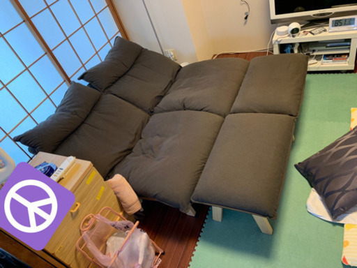 処分前最終値段調整　クソお買い得オットマン付きハイバックリクライニングソファ 二人がけ