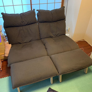処分前最終値段調整　クソお買い得オットマン付きハイバックリクライニングソファ 二人がけ