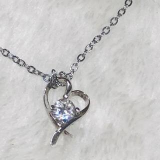 ハートリボン【スワロフスキー】一粒ダイヤモンド18kネックレス