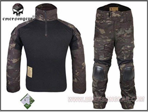 【新品】EMERSON製 CRYE Gen2タイプ コンバットシャツ マルチカムブラック 上下セット Lサイズ