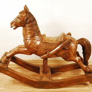 9707 希少 大人も乗れる巨大 ヨーロッパ アンティーク 無垢 チーク材 木馬 ロッキングホース 彫刻 ディスプレイ 店舗什器　アントレ