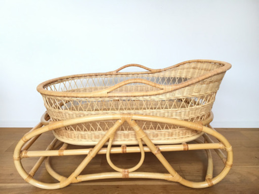 美品 ゆりかご 籐 ラタン