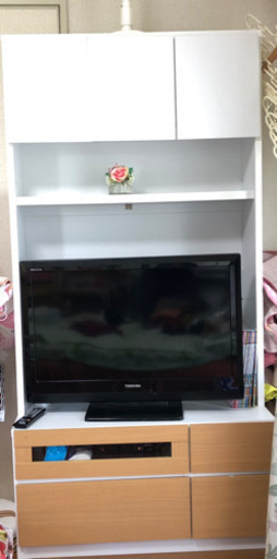【終了】便利☆収納つき　スリムハイテレビボード（ホワイト）