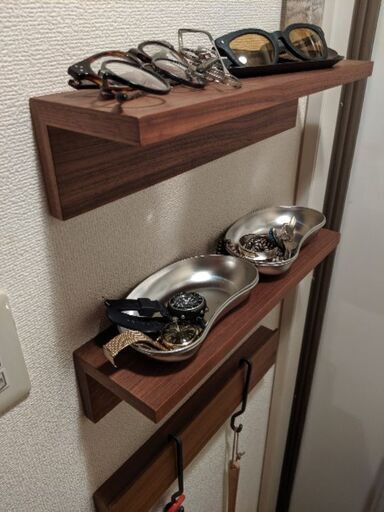 無印良品 壁に付けられる家具・棚・幅４４ｃｍ・ウォールナット材　幅４４×奥行１２×高さ１０ｃｍ ２個セット