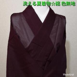洗える夏着物☆絽 色無地 深い赤紫