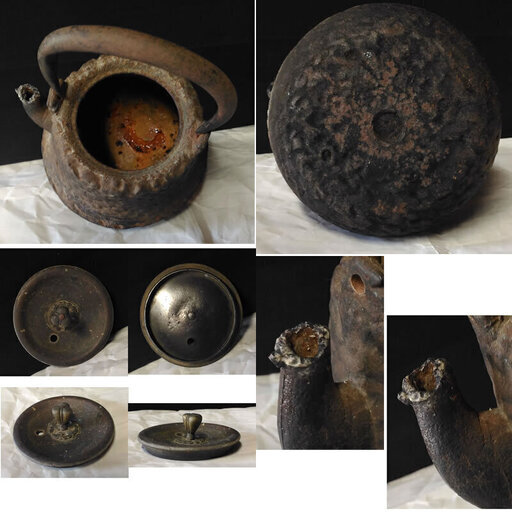 c025 鉄瓶 ④ 古い鉄瓶 口に傷みあり 鉄びん 小さめ 小さな鉄瓶 茶道具