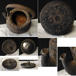 c025 鉄瓶 ④ 古い鉄瓶 口に傷みあり 鉄びん 小さめ 小さな鉄瓶 茶道具の画像