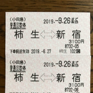 小田急線 柿生⇔新宿 普通回数券 7枚