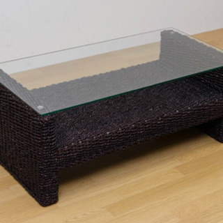 ラタン調アジアンガラステーブルの画像