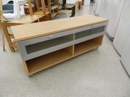テレビ台 ナチュラル木目 キャスター付き ガラス扉 テレビボード ローボード コード穴あり ☆ PayPay(ペイペイ)決済可能 ☆ 札幌市 北区 屯田