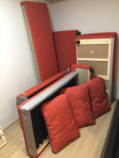 IKEA FRIHETEN ソファ L字型 収納・ベッド機能付き ダークオレンジ
