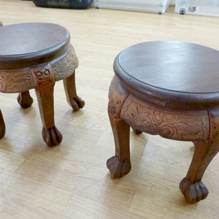 木彫り 丸椅子 装飾 アンティーク 2脚セット イス いす スツ...