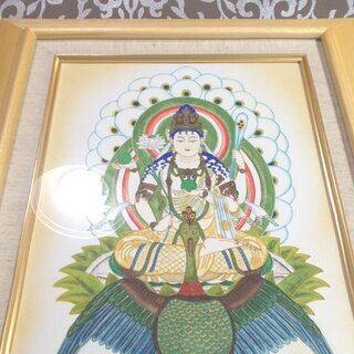 【取引完了】未使用●仏画『孔雀明王』《F４サイズ/木枠/ガラス》額縁/額装●インテリア/リラクゼーションの画像