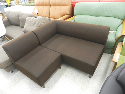 2人掛けソファ 布張り オッドマン付き ダークブラウン色 ソファー L字 カウチ ☆ PayPay(ペイペイ)決済可能 ☆ 札幌市 北区 屯田