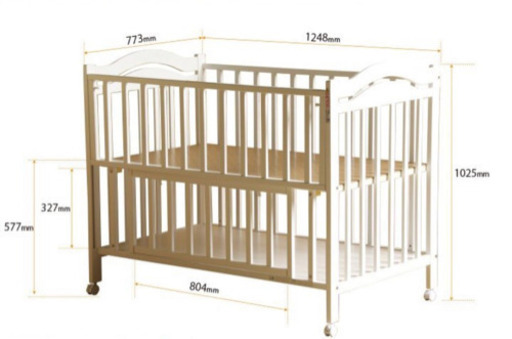 収納棚付 ベビーベッド ホワイト 日本製 敷き布団付き