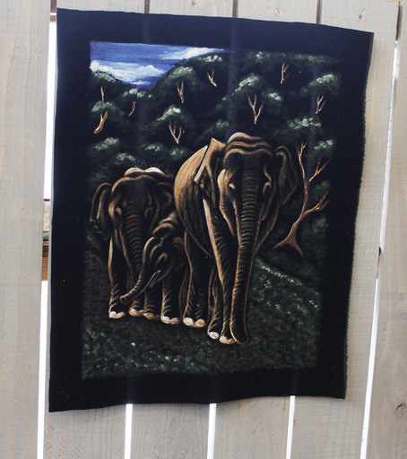 スリランカ輸入　ゾウ　絵画　ハンドメイド　タペストリー　A