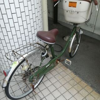 チャイルドシート付き 子供乗せシティサイクル グリーン ヘッドレスト付きチャイルドシート搭載Dia Resto 子供乗せ自転車 26