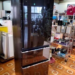 超美品 2018年製 三菱 MITSUBISHI 3ドア冷蔵庫 365L 右開き MR-CX37C-BR グロッシーブラウン