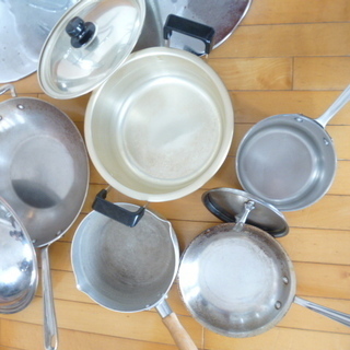 中華鍋・フライパン・両手鍋・片手鍋ｘ２の5個セット★着払い配送可能★受け渡し歓迎！代々木・北参道の画像