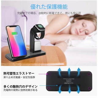 Qi ワイヤレス充電器 急速 3 in 1 充電スタンド アップルウォッチ スタン ド Airpods/Apple Watch充電器 最新版 ペン立て付き iPhone X/XS/XR/XS Max/8/8 Plus Qi 急速充電対応 Galaxy S9/S9 Plus/Note8/S8/S8 Plus/S7/S7 Edge/S6 Edge Plus 10W 対応 その他Qi対応機種も適用の画像