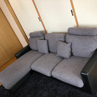 【受渡予定者決定】【訳あり家具】3人掛けソファ(グレーxブラック)の画像