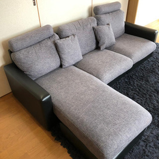 【受渡予定者決定】【訳あり家具】3人掛けソファ(グレーxブラック)の画像