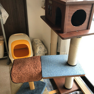 キャットタワーと猫のトイレ一式セット