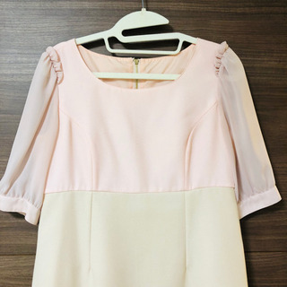 バイカラー・ミニ丈ワンピ(11号)ピンク×ベージュの画像