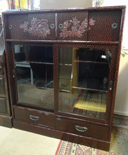 !鎌倉彫 和茶棚 和茶タンス 箪笥 幅約85cm 食器棚 和室