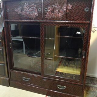 鎌倉彫 和茶棚 和茶タンス 箪笥 幅約85cm 食器棚 和室