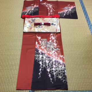 振袖のような 美しい訪問着しつけ糸付き  袋帯 帯締め 帯揚げ セットの画像