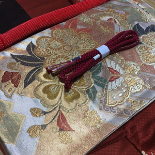 振袖のような 美しい訪問着しつけ糸付き  袋帯 帯締め 帯揚げ セットの画像