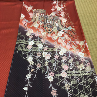 振袖のような 美しい訪問着しつけ糸付き  袋帯 帯締め 帯揚げ セットの画像