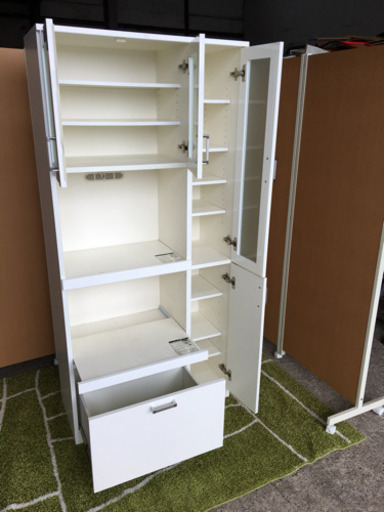 ☆キッチンボード☆ホワイトピアノ塗装☆食器棚☆幅90cm