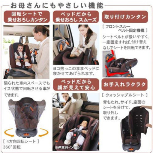 アップリカ チャイルドシート360度回転式、フラットになります。