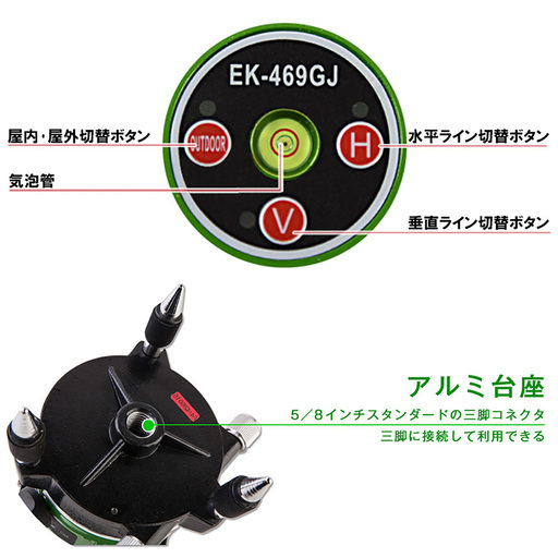 EK-469GJ PSE認証★FUKUDA 福田 フクダ 5ライン グリーンレーザー墨出し器 4方向大矩ライン 4垂直1水平 レーザー